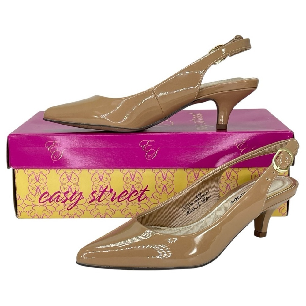 Easy Street Faye Nude Patent Leather Womens Slingback Kitten Heels Size 6M - Picture 2 of 14